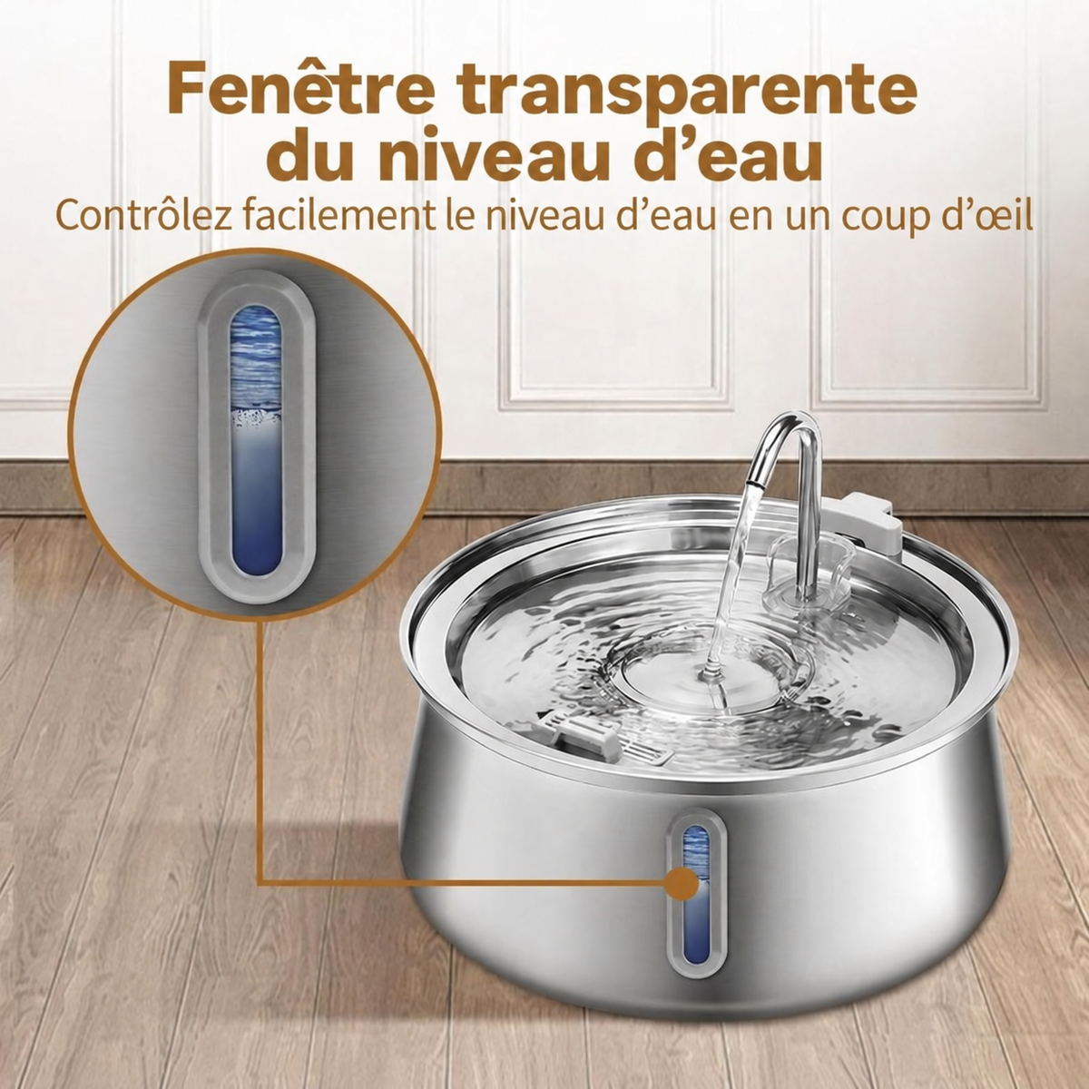Fontaine à eau sans fil pour chat Felinoe — acier inoxydable